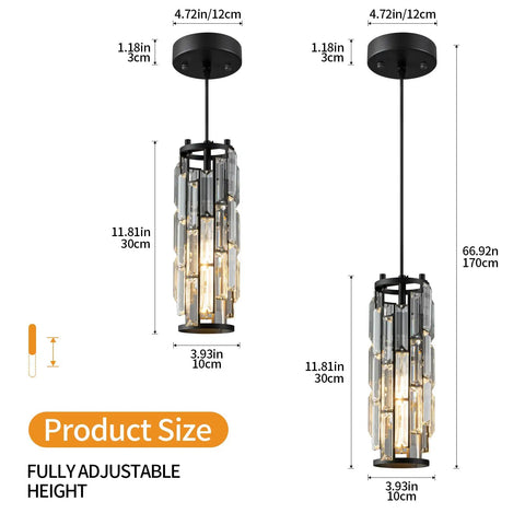 Dope Black Modern Crystal Pendant Light For Kitchen Island With Adjustable Height, K9 Crystal Beads, E27 Base, Sleek Hanging Fixture For Dining Room Bar And Bedroom 1 Pack That Pops In Any Space