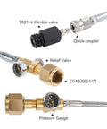 Universal CO2 Tank Adapter For Soda Makers With 60 Inch Stainless Steel Hose Pressure Gauge And Exhaust Valve CGA320 To TR21 Four Connector
