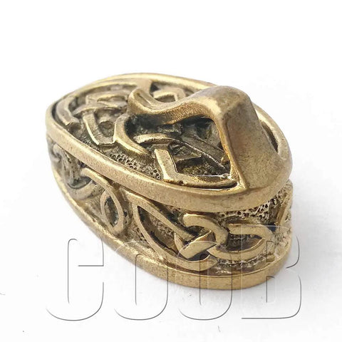 Finger Guard Bolster And Pommel Knife Handle Set For Custom Blade Making, hand-cast bronze pommel with intricate design.