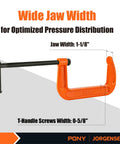 Six Inch C Clamp Set For Woodworking And DIY Projects, Beefy 1000 Lb Load Capacity, Two Pack, Ductile Iron Construction, jaw width detail
