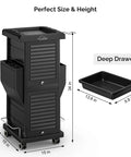 Sturdy Salon Trolley With Lock And Six Drawers, Hot Tools Holder, Wheels, Hair Cart Organizer, 34-inch high with deep drawer