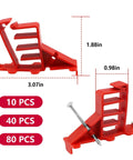 Sihai 10 Pack Hammer In Insulated Cable Staples, heavy duty red multi cable stackers for wires, dimensions shown.