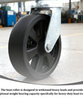 Close-up of 8-inch trailer caster wheel on metal bracket with bolt for trailer jack