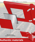 15683 Rear Tine Tiller Furrower Kit With Removable Adjustable Wings, showing thick steel and red rust-resistant coating