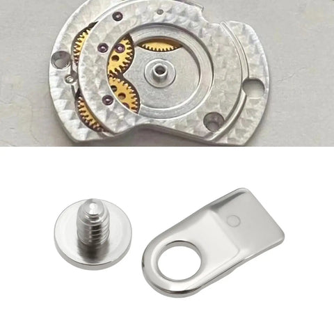 10 Piece Watch Movement Clamp Tab And Screw Set For ETA 2824 2834 2836 2846 Movements, Stainless components on gray background