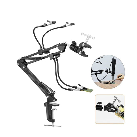 Ultimate Third Hand Soldering Station with Adjustable Gooseneck Arms Smoke Absorber showing metal arms and clamps for electronics use