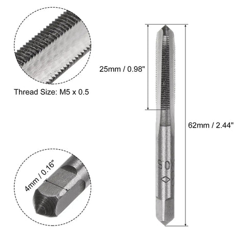 Metric Hand Tap Set M5 X 0.5 Taper And Bottom Thread Taps Kit For Repair And Hand Threading In Alloy Tool Steel, 3 Flutes