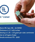 Kickass High Density PTFE Thread Seal Tape For Oxygen Lines And Plumbing Pipes Half Inch By 260 Inch Leak Proof Industrial Grade Sealant Roll 3 Pack held by a hand with UL Listed certification.