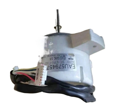 Heavy Duty Air Conditioning Motor EAU57945714 For Industrial And Home Use Model WZDK46-38G close-up with wiring and label.