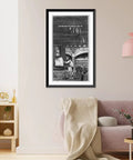 Old School Retro Kitchen Scene Vintage Black And White Antique Wall Art Print Framed In Black Wood With A Woman Scrubbing A Pot And A Cook Classic Office Decor 17x22