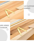 Heavy Duty Lid Hinges for Boxes in Iron with Elegant Golden Finish, 10 Pack, shown on wooden surface