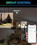 Person controlling lights with app using 4 Pack Smart LED Bulbs With 16W 1600 Lumens A21 Dimmable WiFi RGB CW Color Changing Tunable White 2700K-6500K 100W Equivalent Works With Alexa Google Home 2.4GHz