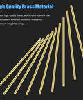 High-quality brass rods array, focus keyword: Twenty Pieces Brass Rods Three Thirty Second Inch Diameter And Three Point Nine Four Inch Long Brass Round Stock For DIY Craft Making Lathe Bar Stock For Handle Pins And Small Projects Durable Easy To Cut And Shape, shown on a dark background.