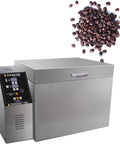 Commercial Electric Nut Roaster Oven With Stainless Steel Heating Coils Heavy Duty Coffee Bean Machine For Roasting Peanuts Sunflower Seeds And Dried Goods Batch Cooking Dope Snacks with digital display and coffee beans.