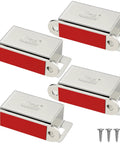 Magnetic Cabinet Latch 4 Pack That Grips Up To 30 Lbs Stainless Steel Door Closures with red accents and screws visible