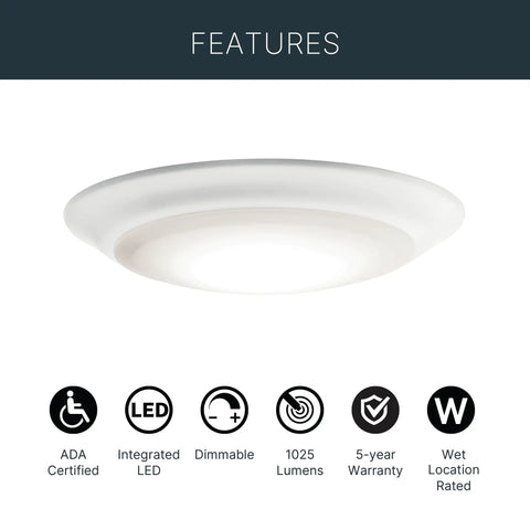 Horizon 7.4 Inch LED Downlight Ceiling Light 3000K White, Sleek Dimmable Modern Fixture, ADA Certified and Wet Location Rated