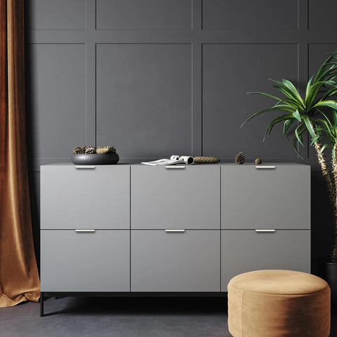 Modern cabinet with Six Pack Cabinet Handles Finger Edge Pulls 150mm Five Point Nine Inch Brushed Nickel Finish installed