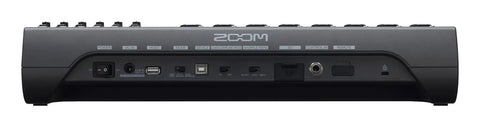 Rear view of LiveTrak L-20 Mixer And Multitrack Recorder For Musicians with various input and output ports visible.