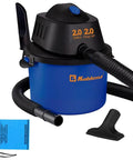 Wet Dry Vacuum Cleaner For Home And Shop Use, 2 Gallon Portable Shop Vac With 2.0 Peak HP, blue and black with accessories visible