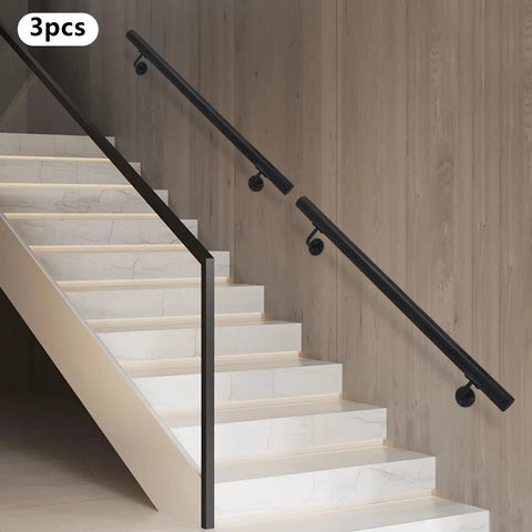 Upgrade Your Stairs With This Rock Solid Stainless Steel Wall Mount Handrail. Sleek black flush mount design on stairway.