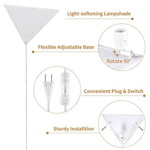 Triangle Corner Light With Switch, Plug In Ceiling Lamp, Space Saving White Acrylic Triangle Light for Living Room