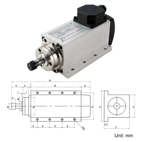 Beefy 220V 1.5KW Square Air Cooled CNC Spindle Motor With ER16 6mm Collet Four Bearings 24000 RPM 400 Hz for DIY CNC router