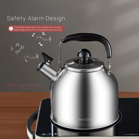 4.2 Quart Stainless Steel Whistling Tea Kettle With Brushed Satin Finish Induction And Gas Stove Top Compatible Durable SUS304 Build