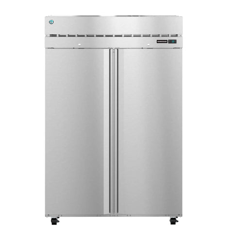 Shop Ready Heavy Duty Two Section Upright Freezer Featuring Locked Stainless Steel Doors And Rugged Construction Designed For Bustling Restaurants And Top Shelf Cold Storage Workflow - Front view of stainless steel freezer.