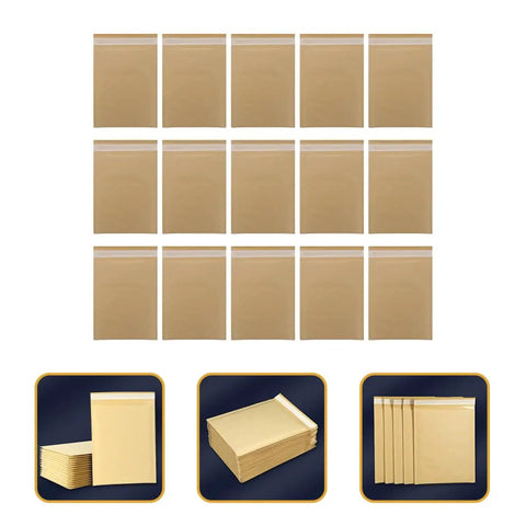 Self Sealing Kraft Bubble Mailers 16x22cm Padded Shipping Bags 25 Pack, shown in stack and single view on a white background