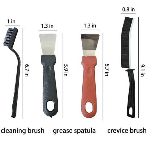 7 Piece Multi Purpose Crevice Cleaning Brush Set For Stubborn Kitchen Grime And Grease Stains with measurements
