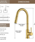 Dimensions of Top Shelf Brushed Gold Kitchen Faucet With Drip Free Pull Down Sprayer And Included Deck Plate, height 15.8 inches.