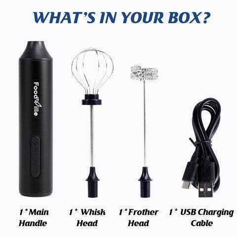 Rechargeable Milk Frother Handheld Foam Maker With USB Type C Charging Stainless Balloon Whisk For Cappuccino Latte Bulletproof Coffee Keto Diet Protein Powder And Matcha Black components
