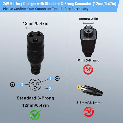 Universal 24V 1.5A Replacement Charger For Electric Scooters And Mini Bikes Fits MX350 E100 E125 E150 E175 E200 E200S E300 E300S E500 Pocket Mod Sport Mod Dirt Quad Go Kart And More