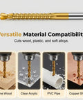 Grab This Top Shelf Six Piece Hss Twist Drill Bit Set Titanium Coated for wood, plastic, and copper sheet drilling.