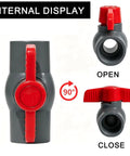 1/2 Inch SCH80 PVC Ball Valve 12 Pack Socket X Socket Shut Off for irrigation and pool plumbing, showing open and closed positions.