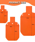 Three AR500 Steel Targets showing sizes, including the 7 By 12 Inch AR500 Steel Targets, Three Eighths Inch Thick Gong Silhouette, Neon Orange