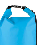 Close-up of blue Tubular 25L Dry Bag For Diving Gear And Water Sports Waterproof Sack with roll-top closure.