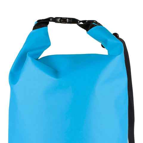 Close-up of blue Tubular 25L Dry Bag For Diving Gear And Water Sports Waterproof Sack with roll-top closure.
