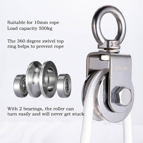 Beefy Two Pack Heavy Duty Cable Pulley Block Wheels With Clip For Wire Rope Ball Bearings DIY Gym Pulley System stainless steel