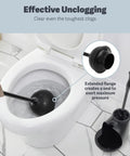Heavy Duty Toilet Plunger And Cleaning Brush Set With Ergonomic Handles in action next to toilet with discreet storage caddy.