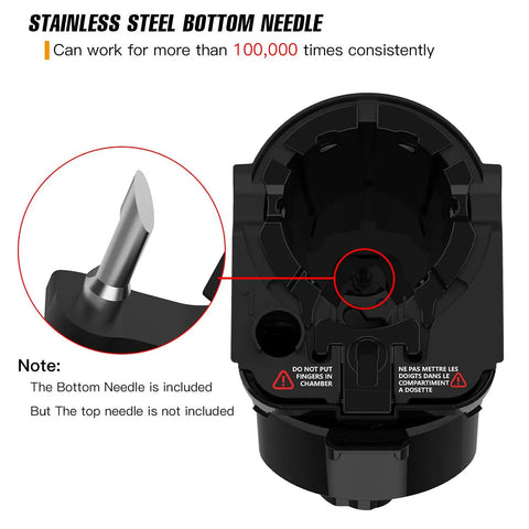 Full Assembly Replacement Pod Holder Needle Kit For All Keurig 2.0 Coffee Makers, showing stainless steel bottom needle detail