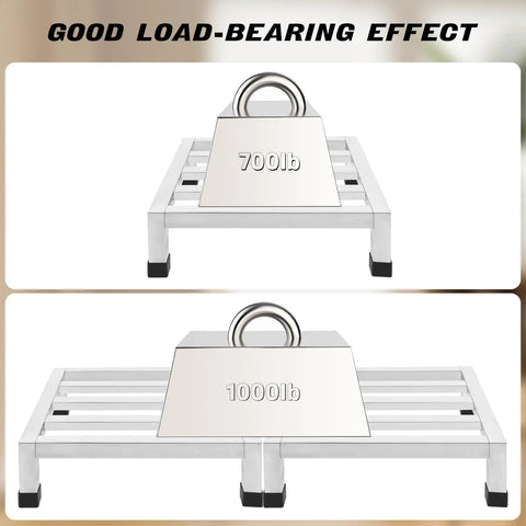 Heavy Hitter 4 Pack Stainless Steel Dunnage Rack, Legit 700 Lb Weight Limit, 13.8 Inch Kitchen Floor Stand, Solid Commercial Food Storage Setup For Restaurants And Shops