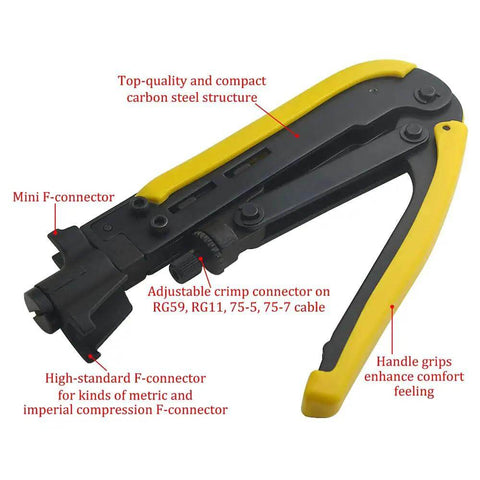 Multifunction Coax Cable Crimping Tool Kit With Stripper And Tester For RG6 RG59 RG11 Coax Cables, Pro Grade Steel, corrosion-resistant
