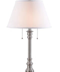 Spyglass Table Lamp With Dual Outlets In Brushed Steel Finish, Retro Modern Art Deco Vibe For Your Living Room, Classic Style