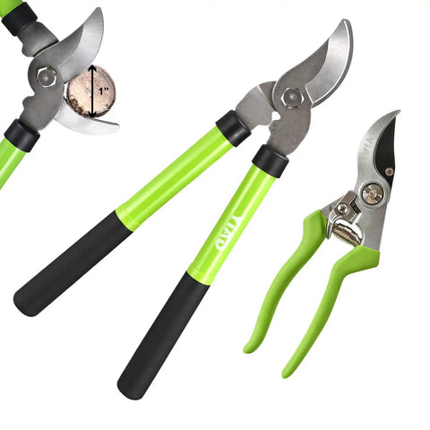 15 Inch Loppers Set For Tree Trimming Bypass Pruners With Rust Resistant Steel Blades 1 Inch Cut Diameter Short Handle Garden Clippers