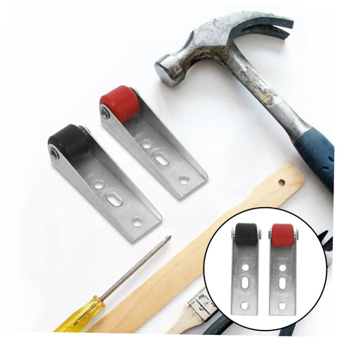 Anti Sag Heavy Duty Directional Caster Wheels For Sliding Barn Doors And Gate Rollers on a workbench with tools.