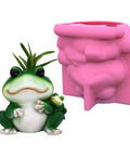 Frogs Planter Silicone Molds For Epoxy Resin And Concrete Crafts, pink silicone mold and green frog planter for indoor use