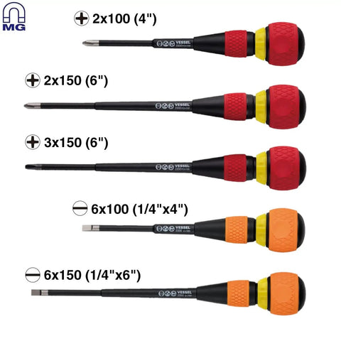 Ball Grip Ratchet Screwdriver Set 5 Piece With 36 Tooth Gear For Smooth Fine Turn Screw Driving CrV Alloy Steel Shanks