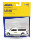 New Holland Ram 3500 Big Horn Dealership Diecast Pickup Truck 1 By 64 Scale With Chrome Grille And Bumpers in packaging