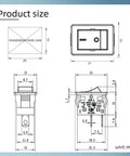 Diagram showing dimensions of KCD1 Power Switch Two Pack 6A 125V and 250V AC Boat Rocker On Off Toggle Switch with Two Pins